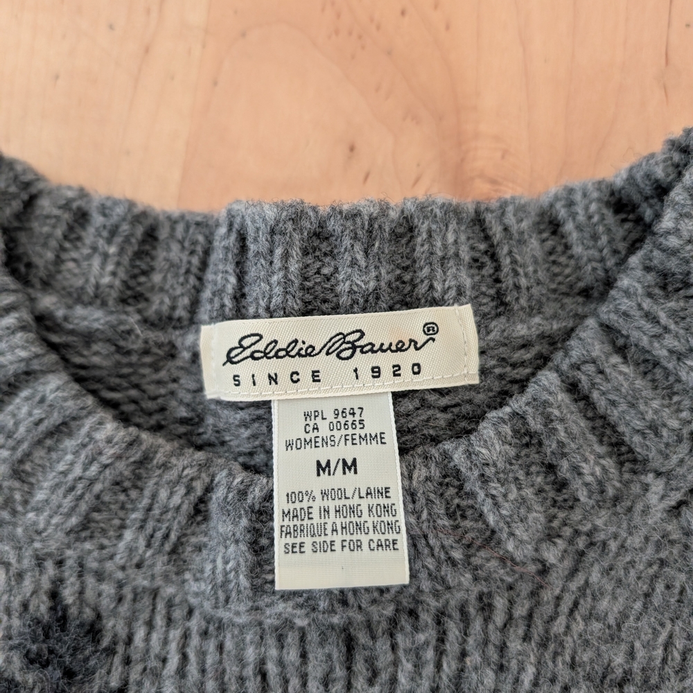Eddie Bauer Gray Crewneck Sweater with Black Snowflakes - Picture 4 of 9